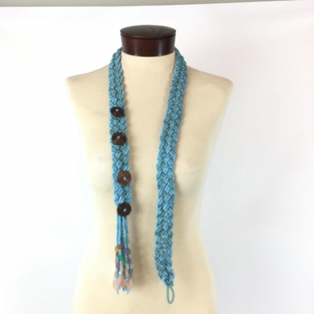 Vtg M Turquoise Seed Bead Braided Belt Boho Hippie